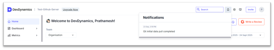 DevDynamics Integrations settings page showing connector status list